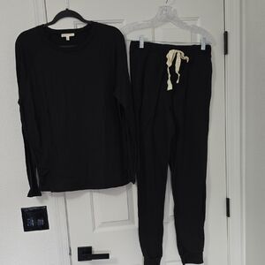 Black Loungewear Set with Cream Tie Various Sz